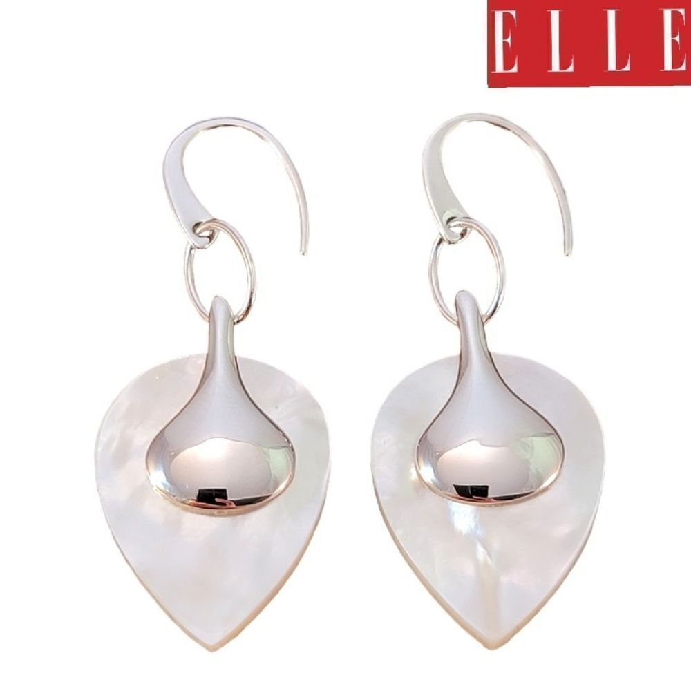 ELLE Sterling Silver Mother Of Pearl Drop Earrings NWOT